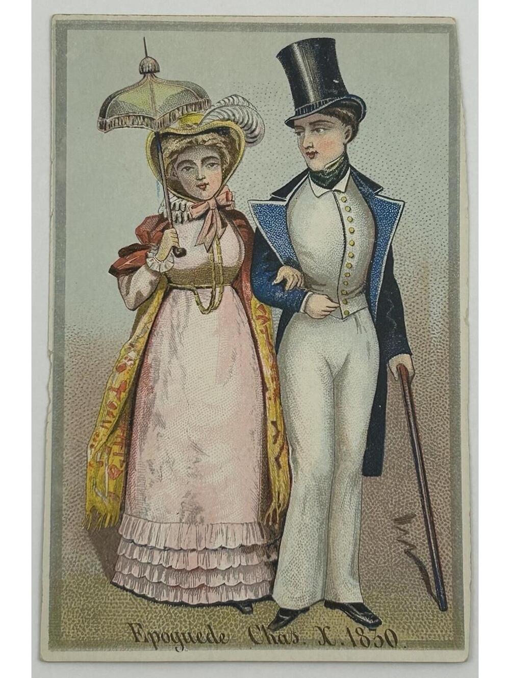 1880 Jessup Co Antique Fashion Trade Card King Charles X 1830 French Costumes E7